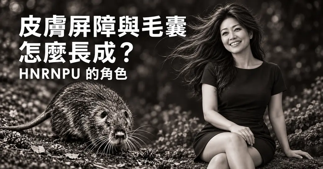 院長提供的黑白示意封面：左側有文章標題及動物，右側為長髮人物。