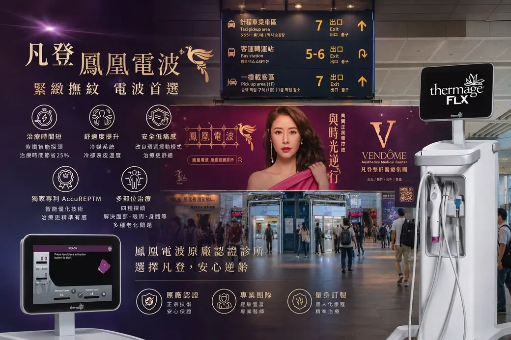 台中高鐵站的鳳凰電波 Thermage FLX 廣告。