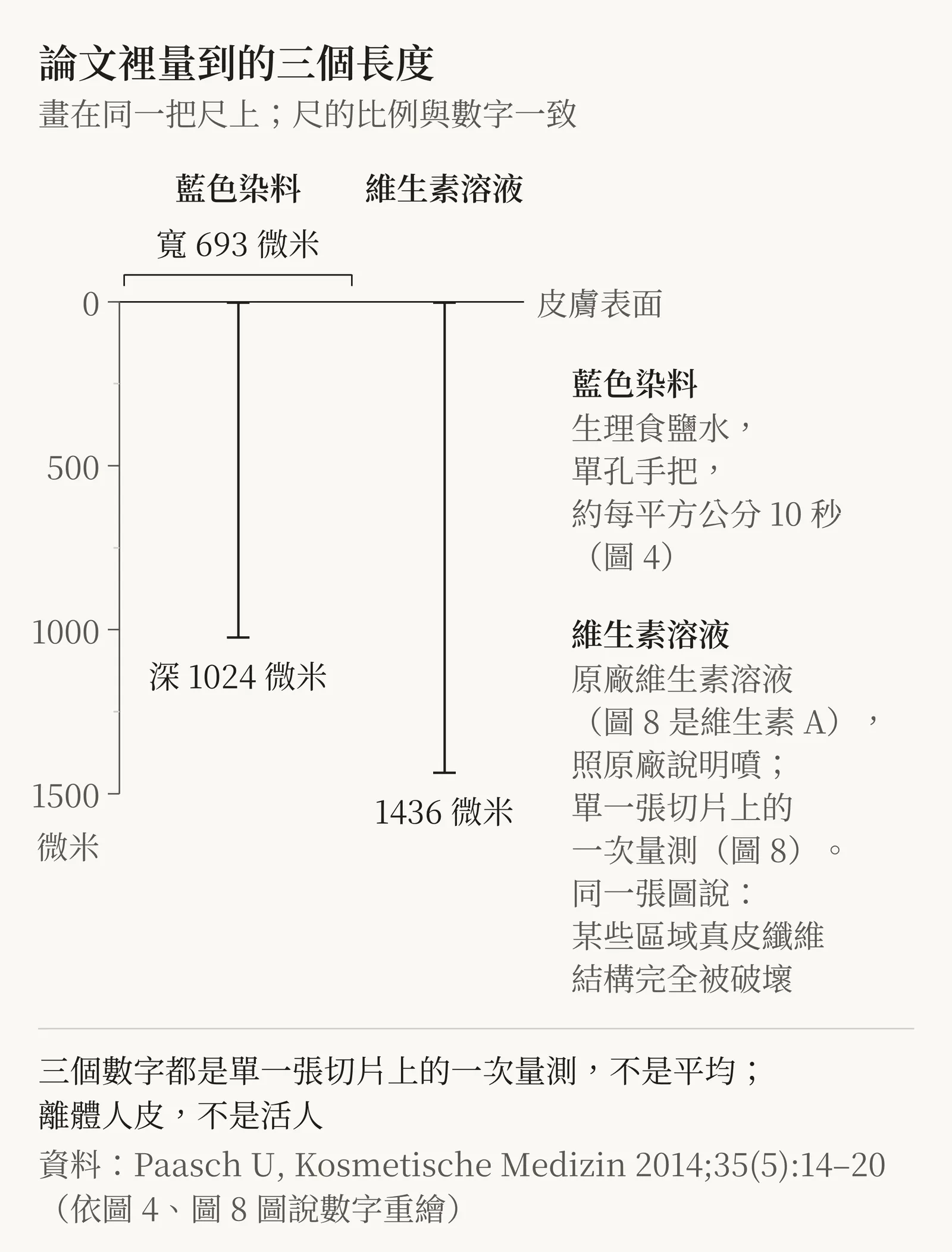 論文裡量到的三個長度,畫在同一把尺上